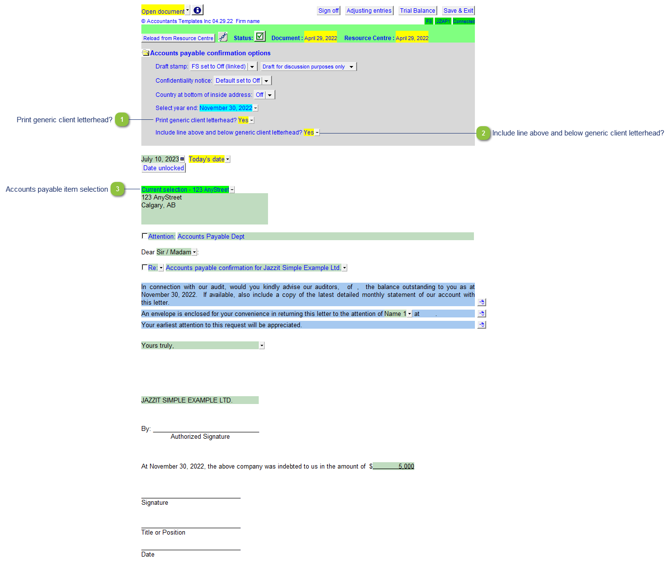 Accounts payable confirmation (JZAP1)
