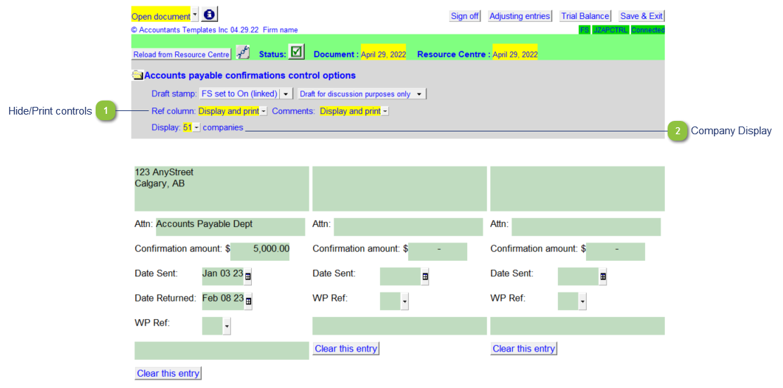 Accounts payable confirmations control (JZAPCTRL)