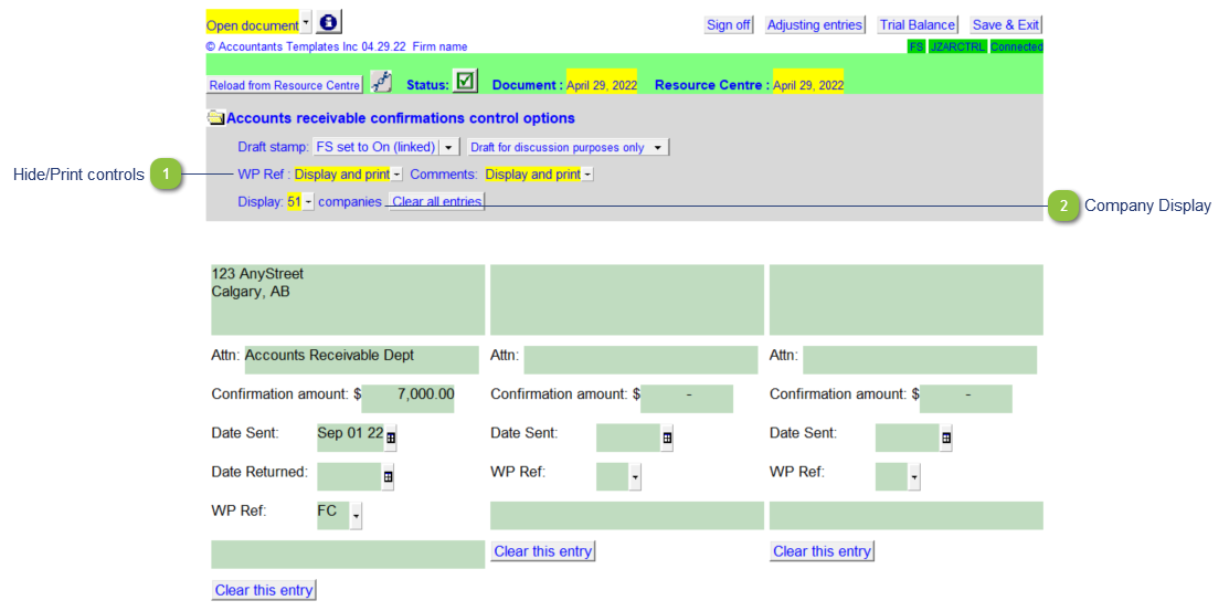 Accounts receivable confirmations control (JZARCTRL)