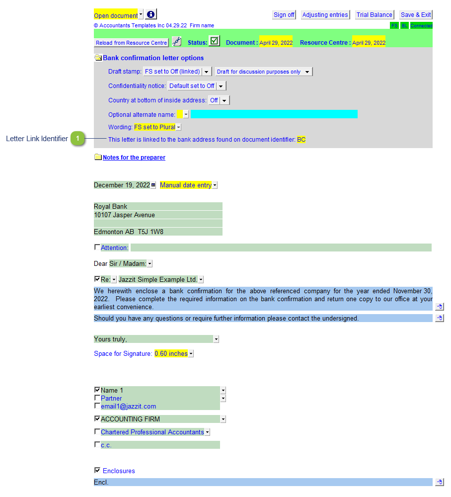 Bank confirmation letter (BL-BP)