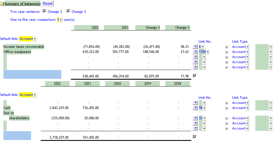 5. Summary of balance(s)
