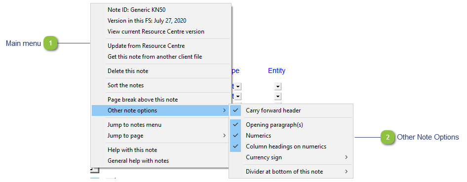 Delete/Note Options