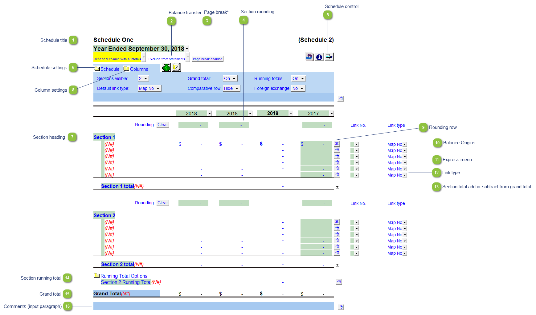 Generic 9 Column with Subtotals Schedule