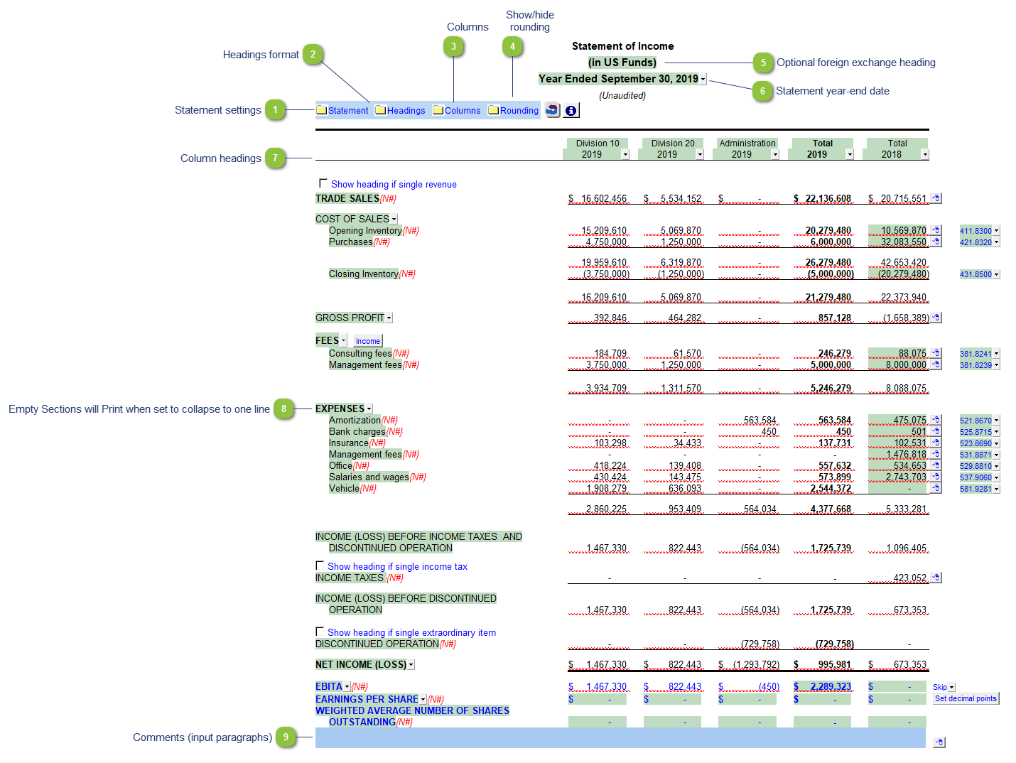 Income Statement (9-column Statement Format)