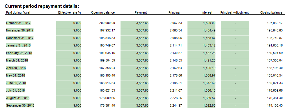 14. Current period repayment details