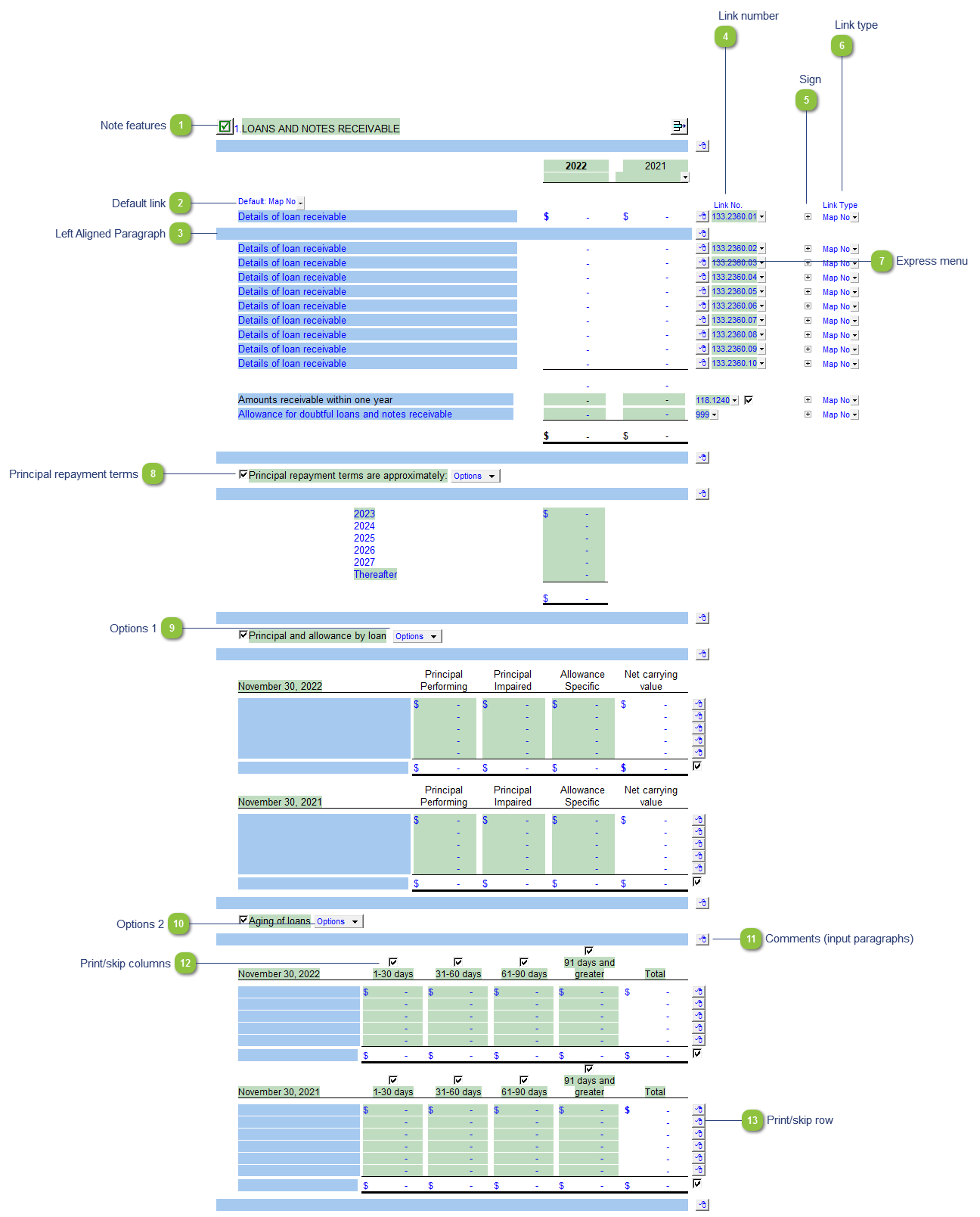 Linked to trial balance