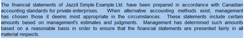 6. Management's Responsibility Report body text